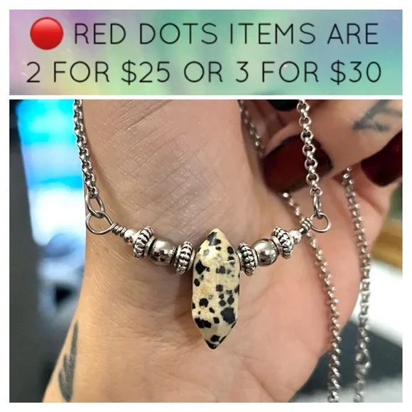 π΄Handmade Double terminated dalmatian jasper gems adjustable choker necklace - Picture 9 of 10